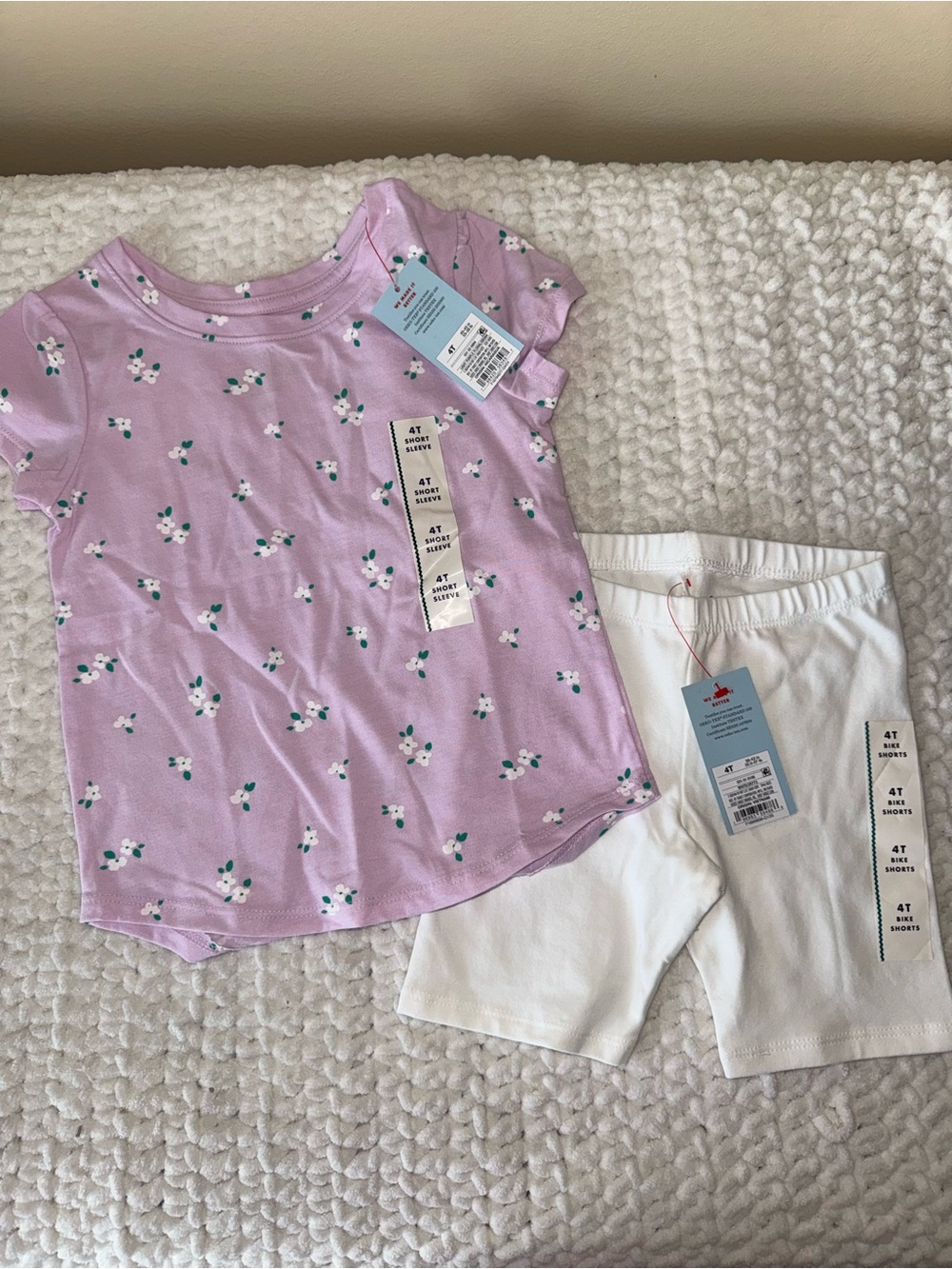 Girls' Lavender Floral Short Sleeve Top & White Shorts Set